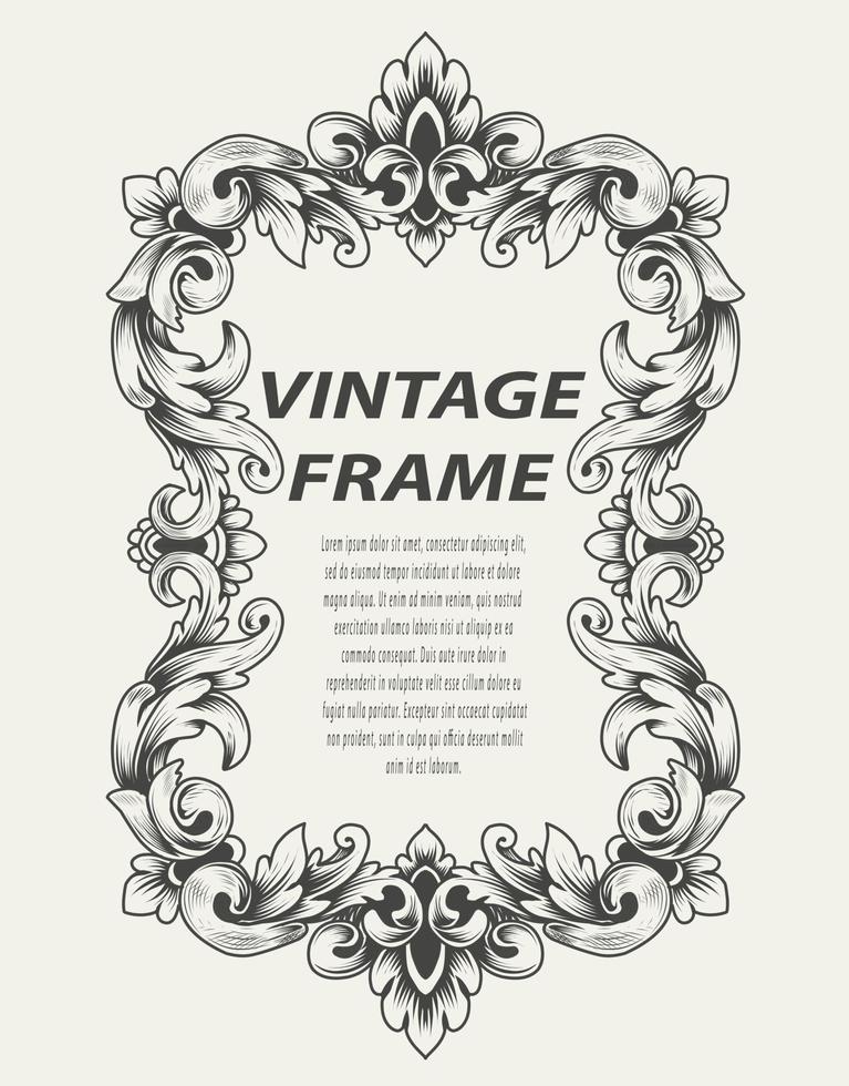 Vintage border frame engraving ornament monochrome style vector