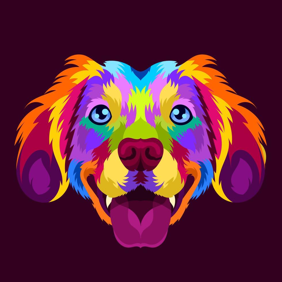 Ilustración colorida cabeza de perro con estilo pop art vector