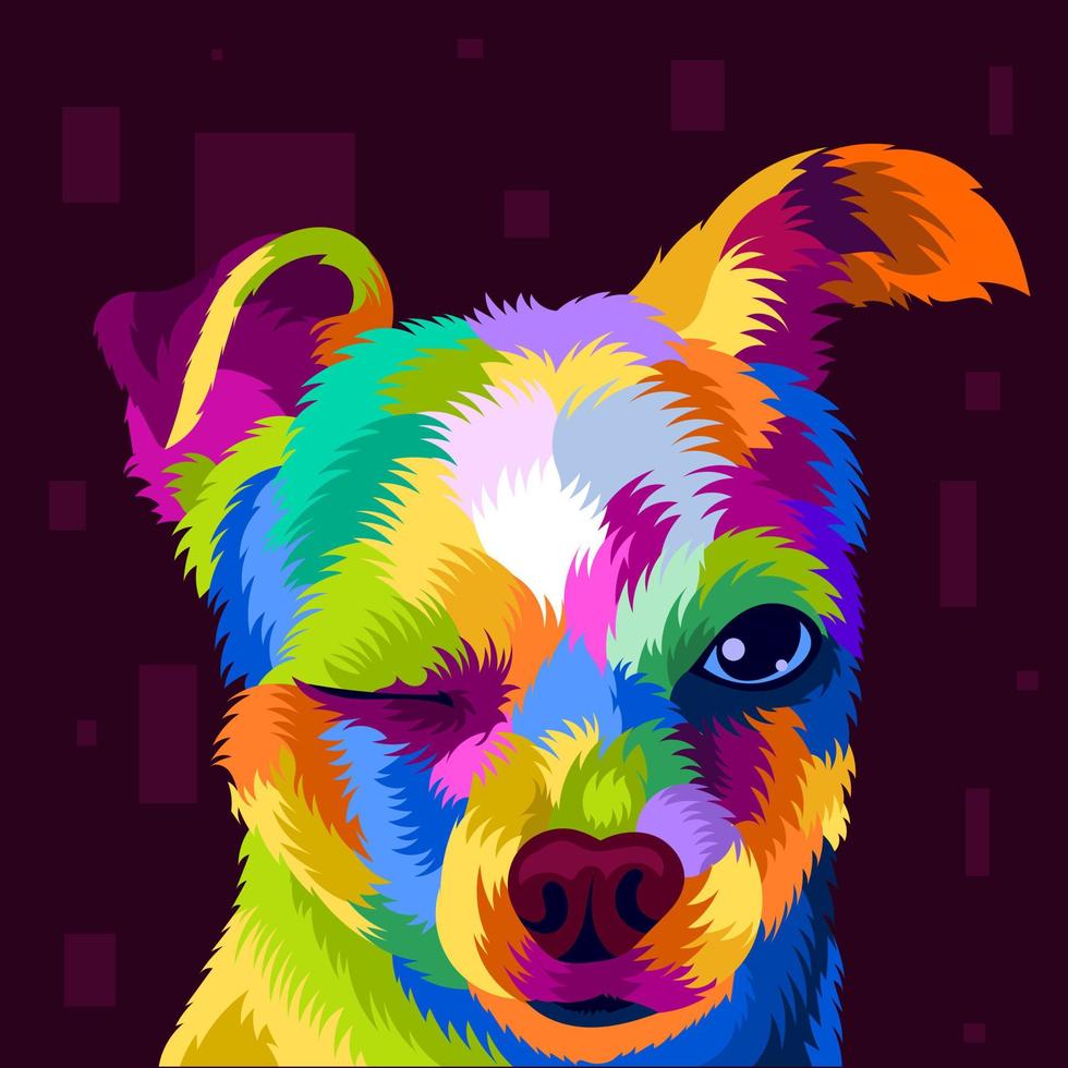 Ilustración colorida cabeza de perro con estilo pop art vector