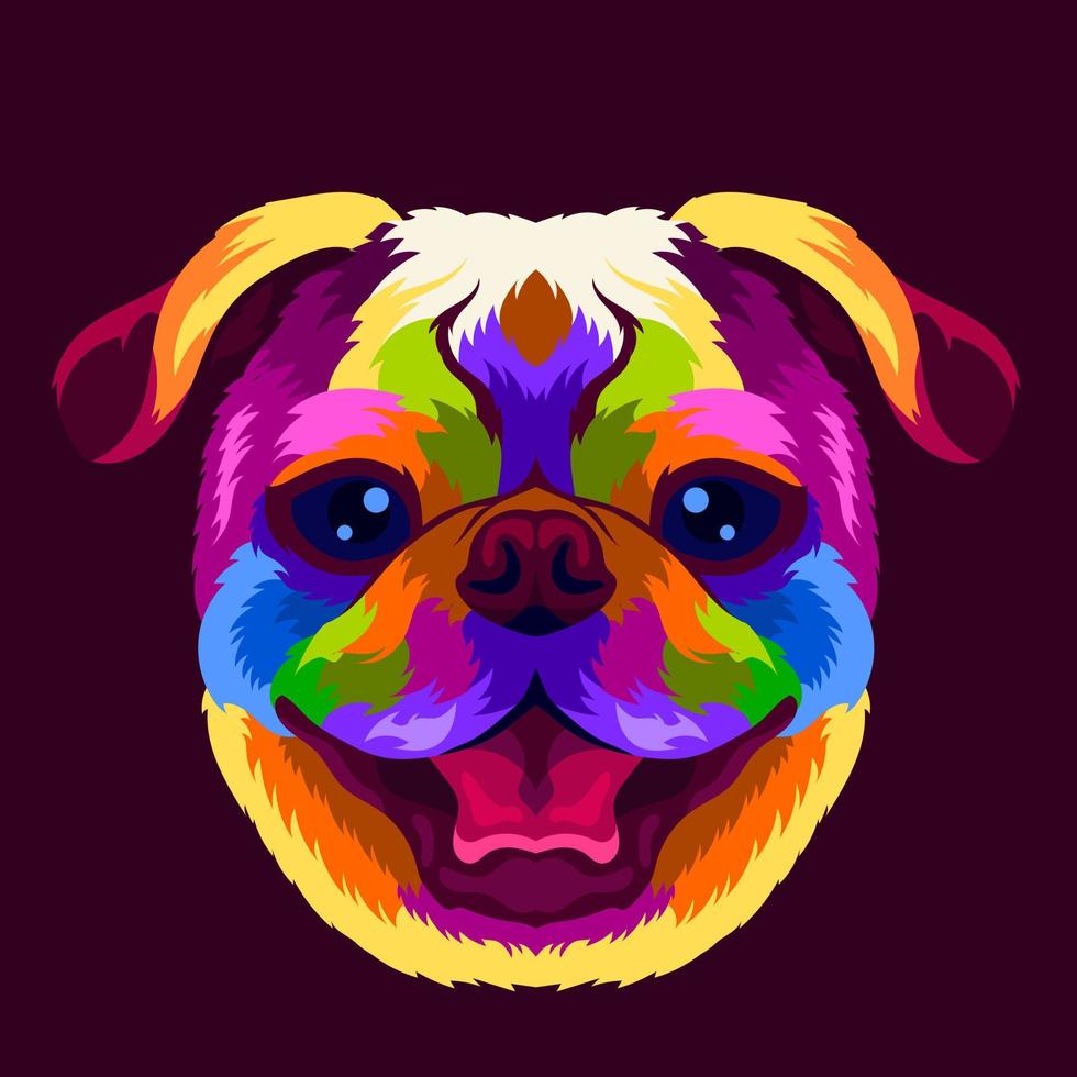 Ilustración colorida cabeza de perro con estilo pop art vector