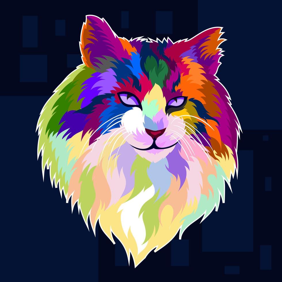 Ilustración gato colorido con estilo pop art vector