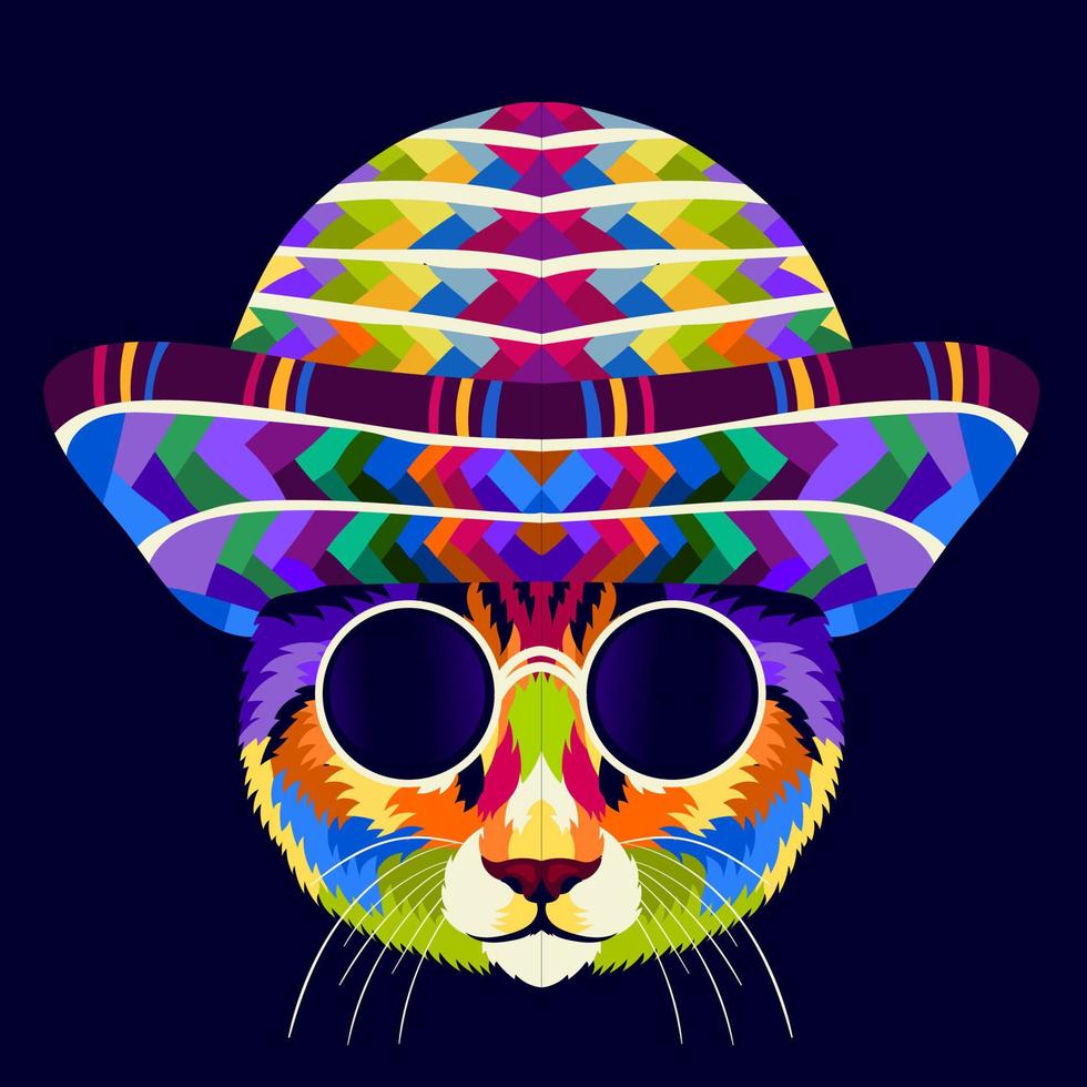 Ilustración gato colorido con estilo pop art vector