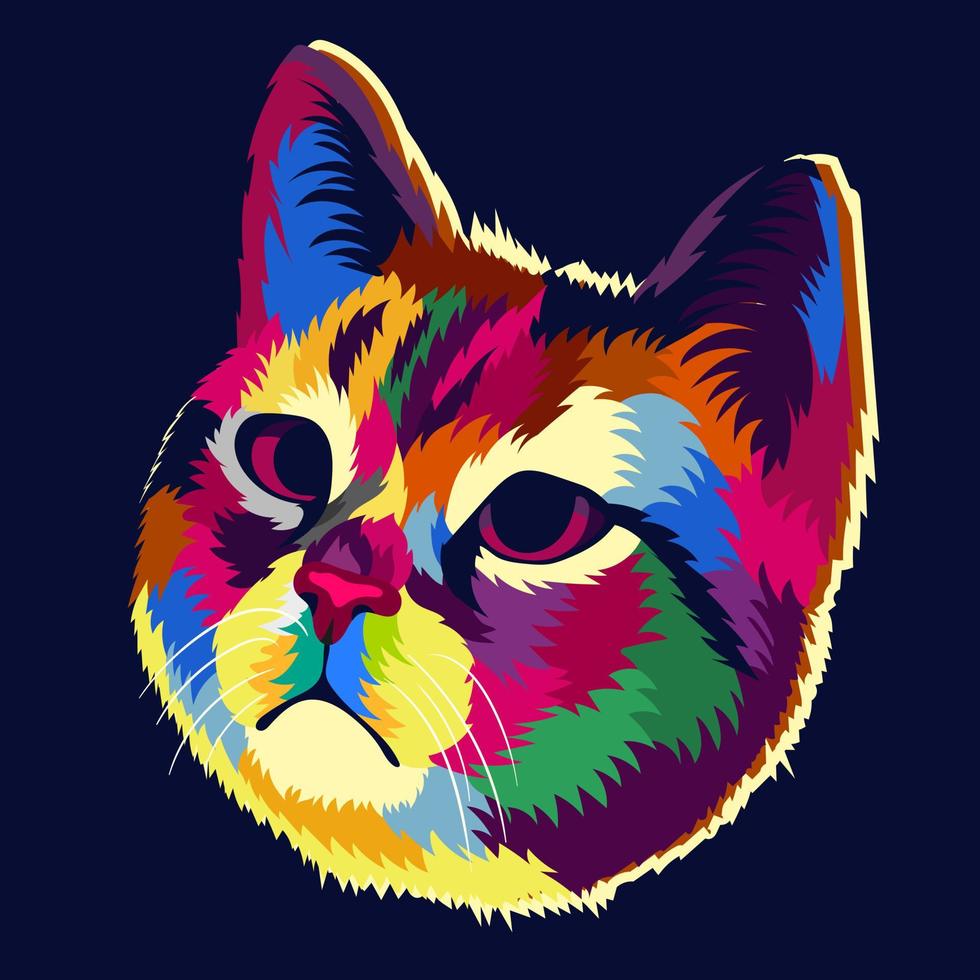 illustration colorful cat with pop art style vector