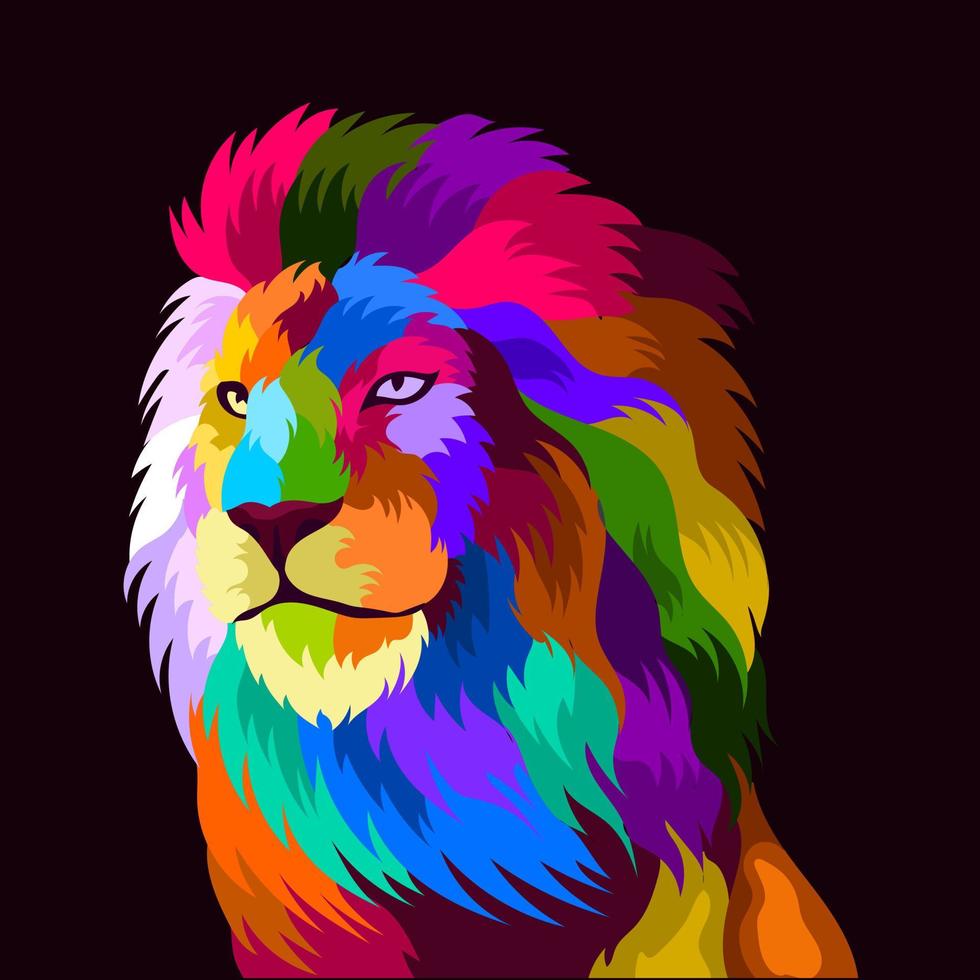 Ilustración colorida cabeza de león con estilo pop art vector