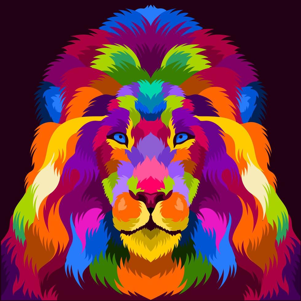 illustration colorful lion head with pop art style vector