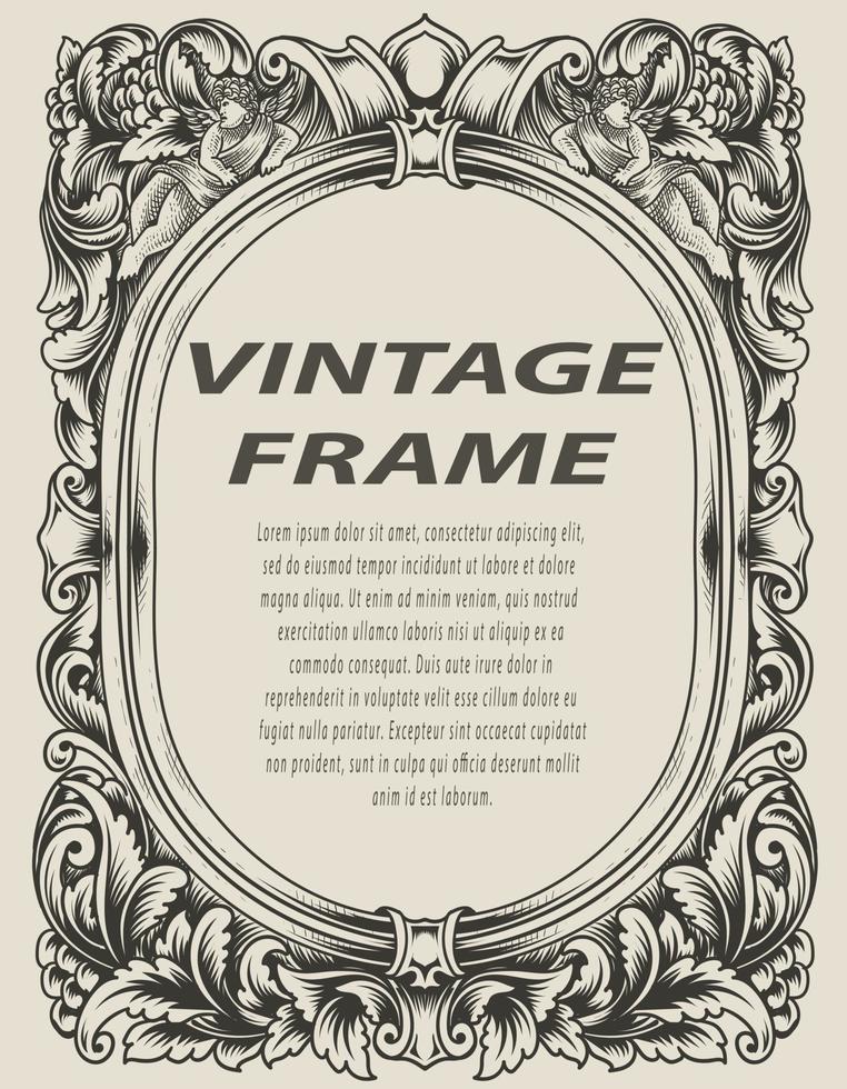 illustration antique engraving frame monochrome style vector