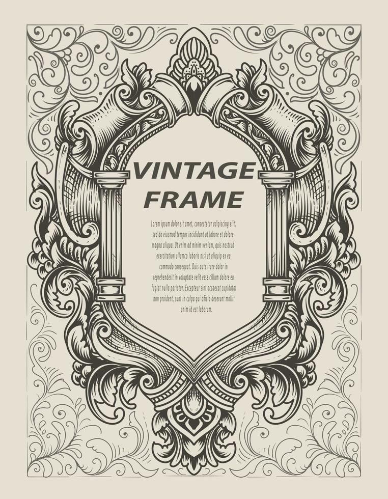 illustration antique engraving frame monochrome style vector