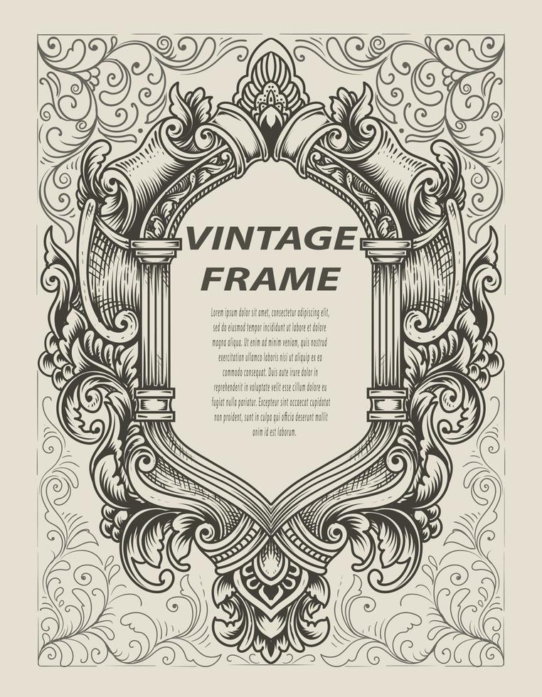 illustration antique engraving frame monochrome style vector