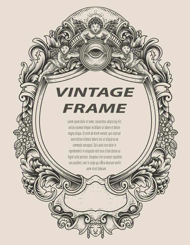 illustration antique engraving frame monochrome style vector