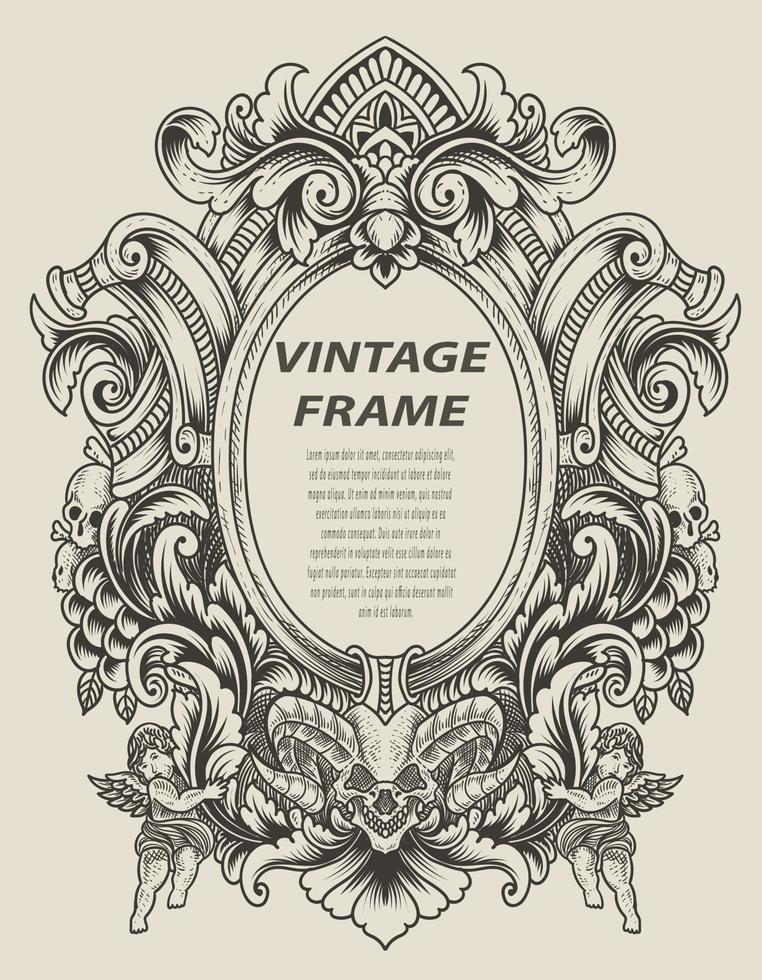 illustration antique engraving frame monochrome style vector