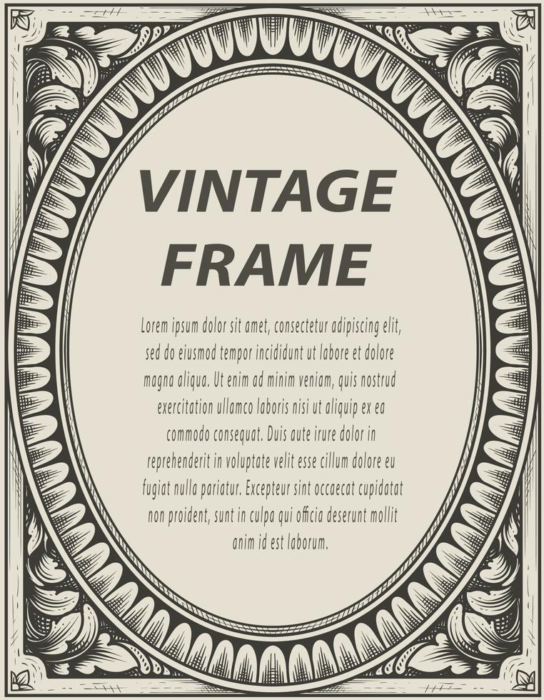 illustration antique engraving frame monochrome style vector