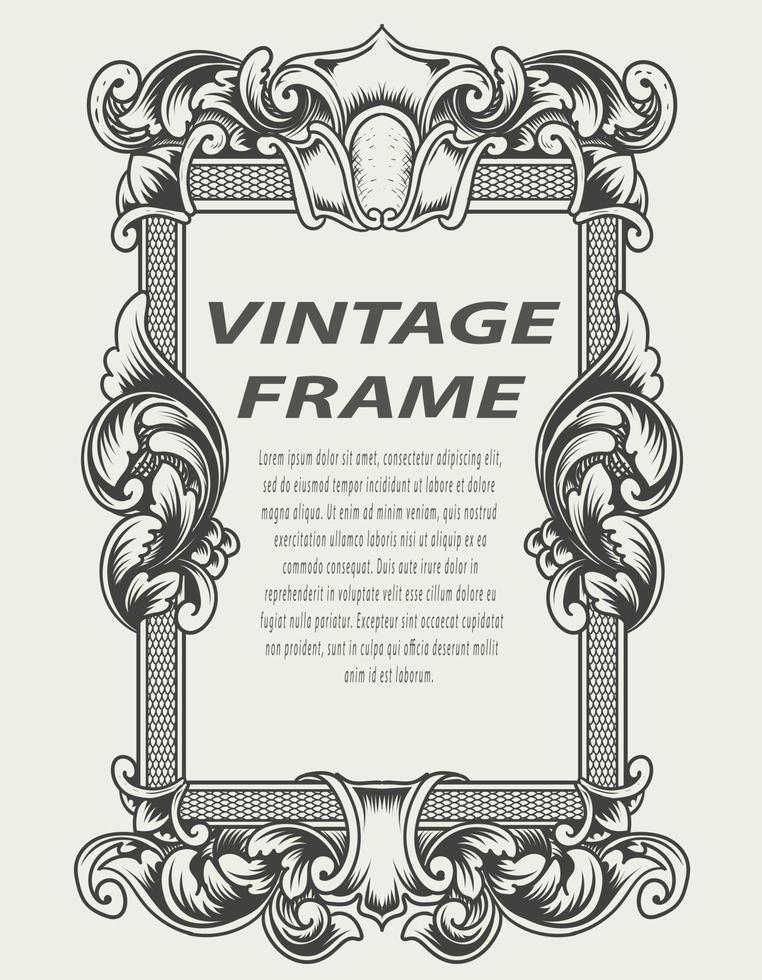 illustration antique engraving frame monochrome style vector