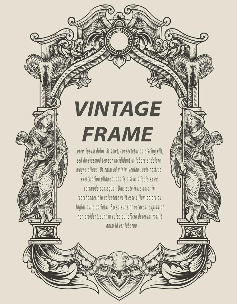 illustration antique engraving frame monochrome style vector