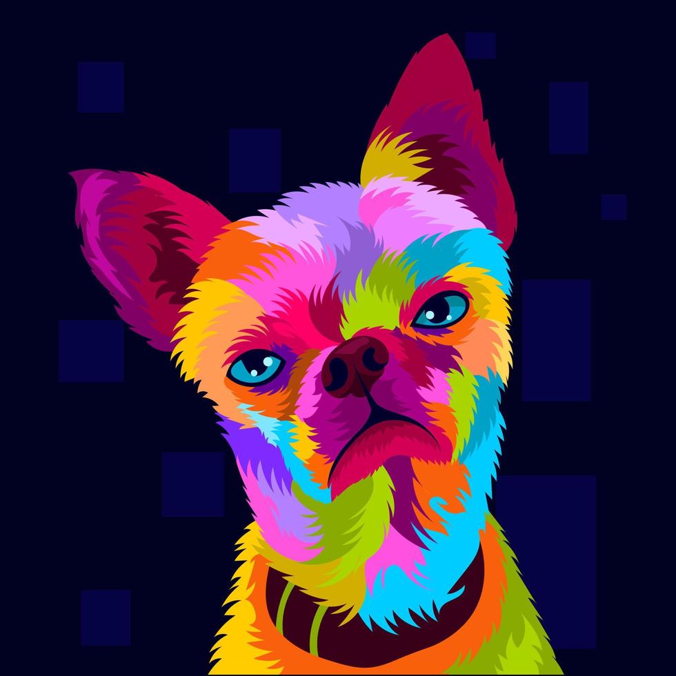 illustration colorful dog head with pop art style vector