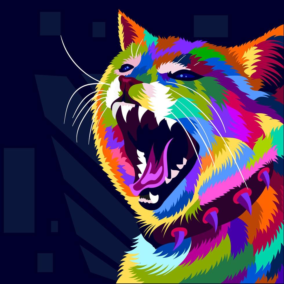 Ilustración gato colorido con estilo pop art vector