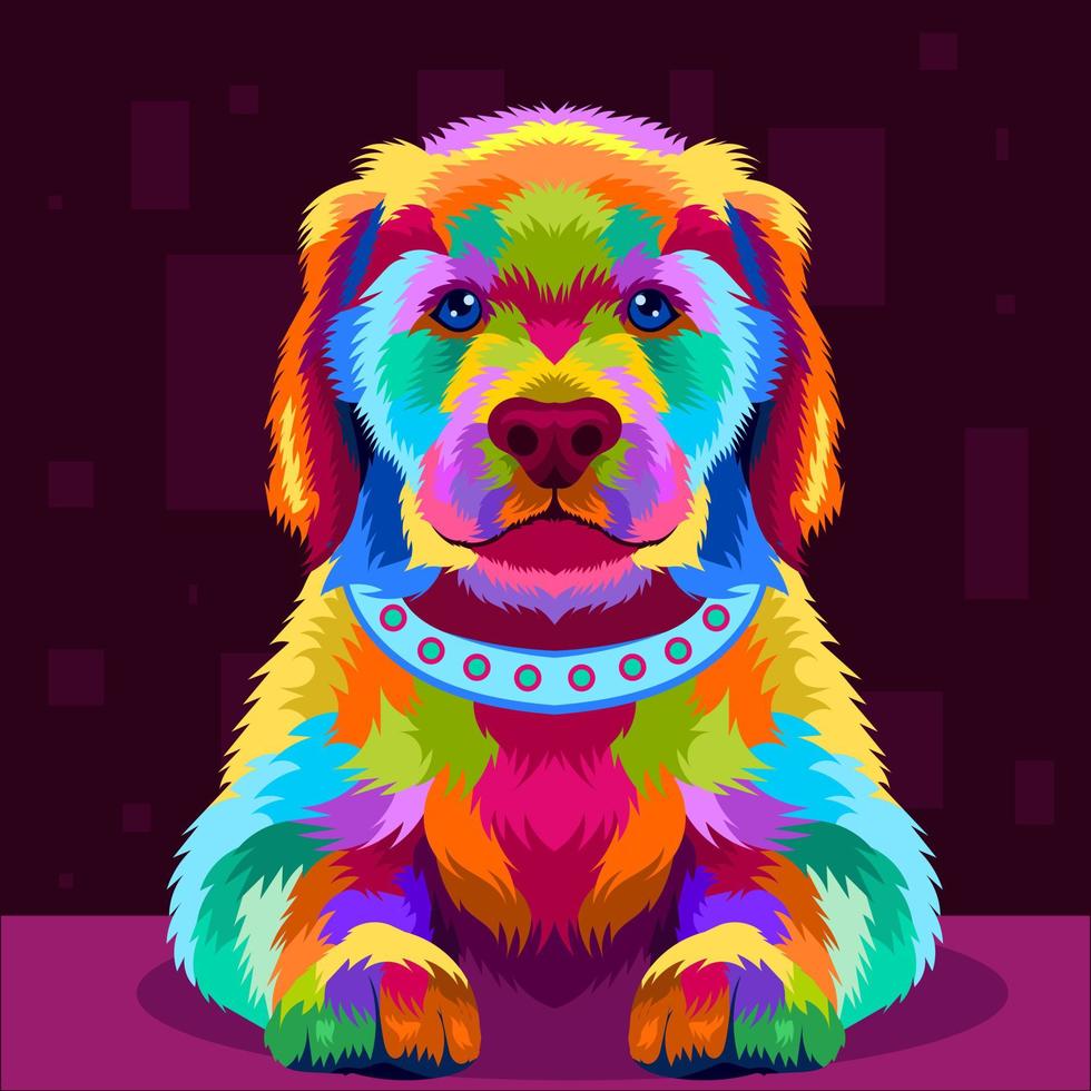 Ilustración colorida cabeza de perro con estilo pop art vector