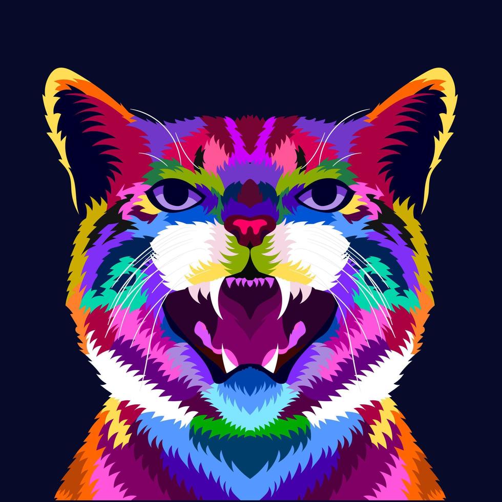 Ilustración gato colorido con estilo pop art vector