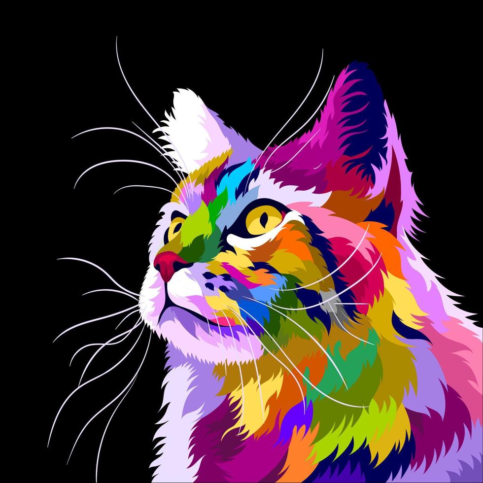 illustration colorful cat with pop art style vector