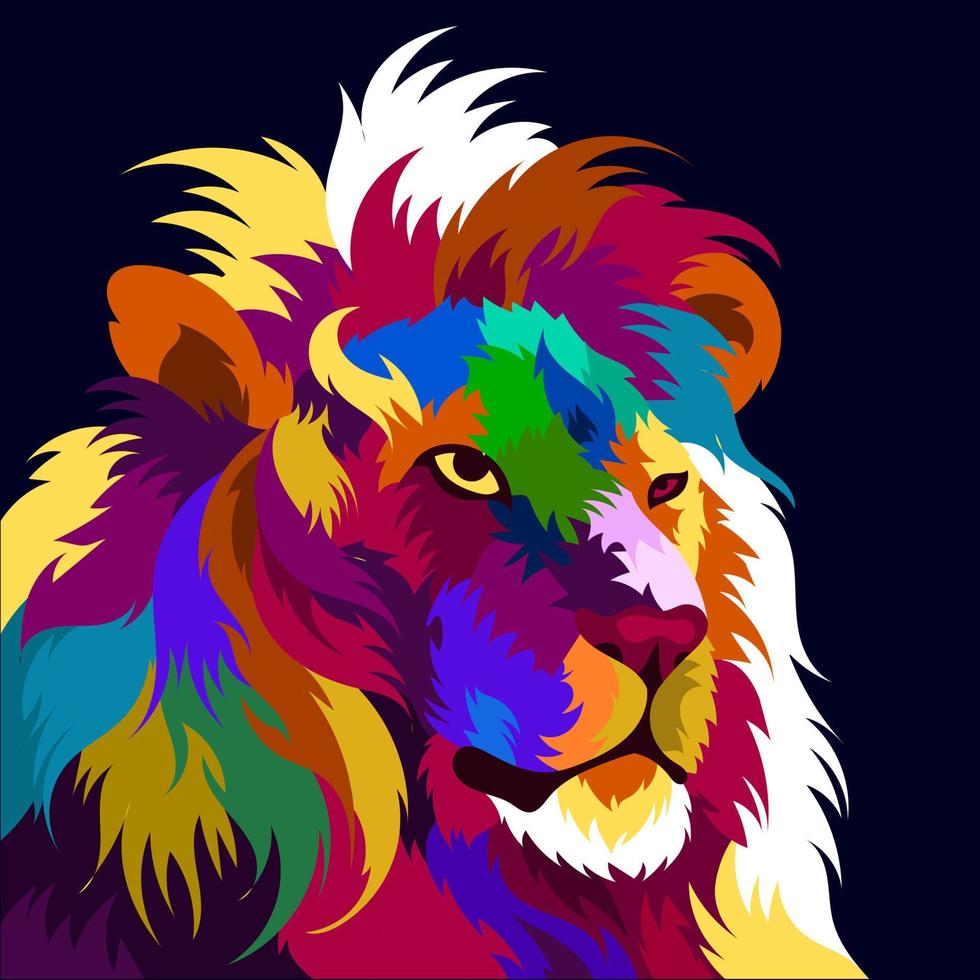 illustration colorful lion head with pop art style vector