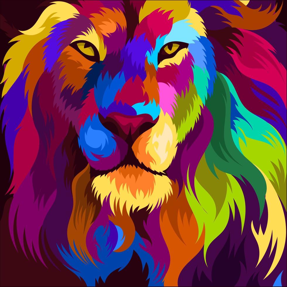 illustration colorful lion head with pop art style vector