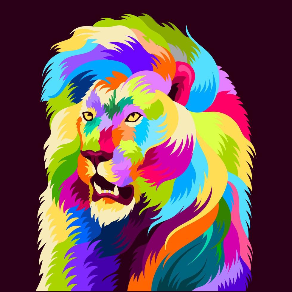 illustration colorful lion head with pop art style vector