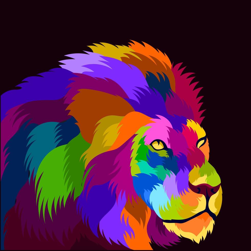 illustration colorful lion head with pop art style vector