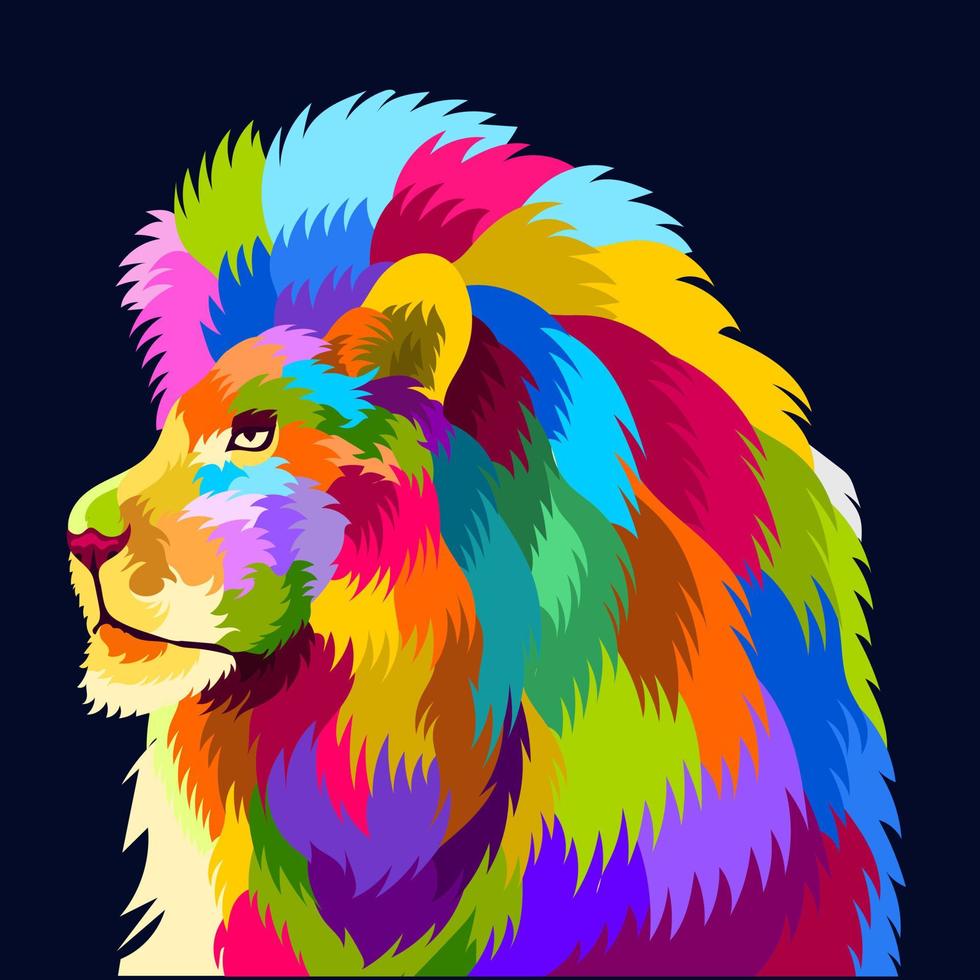 illustration colorful lion head with pop art style vector