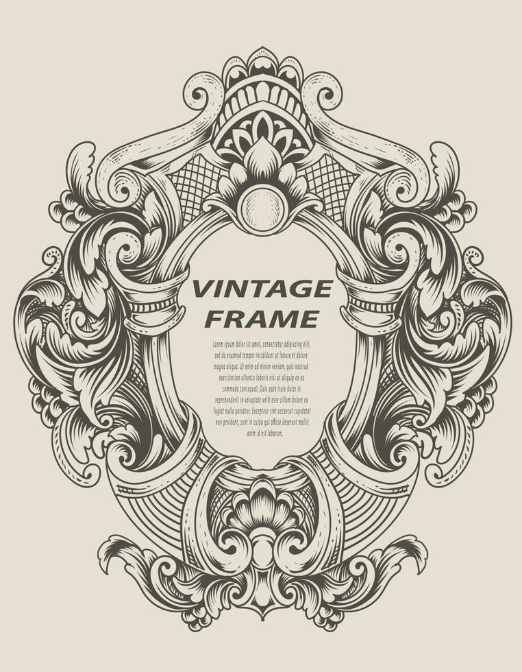 illustration antique engraving frame monochrome style vector