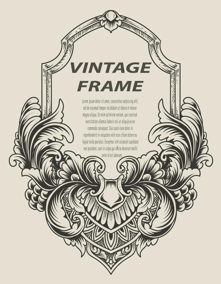 illustration antique engraving frame monochrome style vector