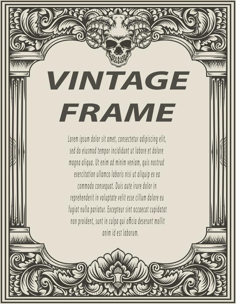 illustration antique engraving frame monochrome style vector