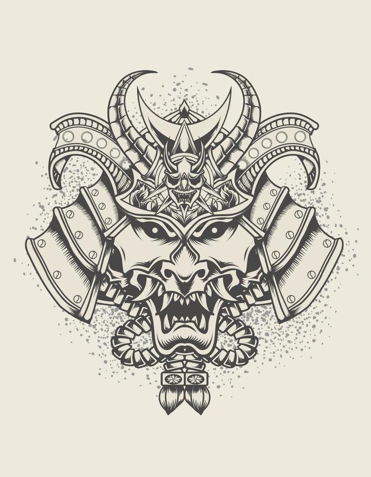 Ilustración de cabeza de samurai estilo monocromo vector