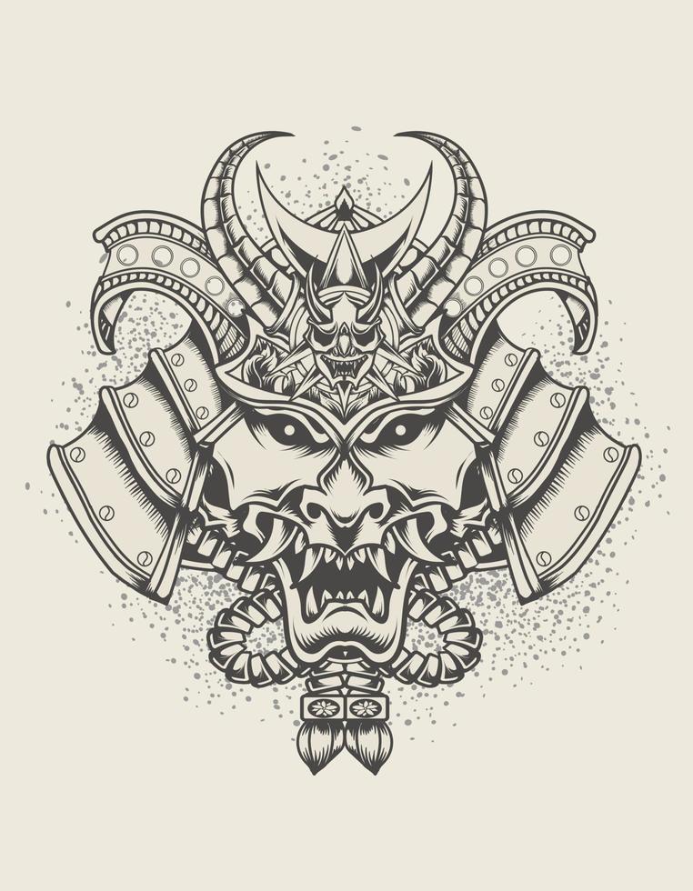 illustration samurai head monochrome style vector