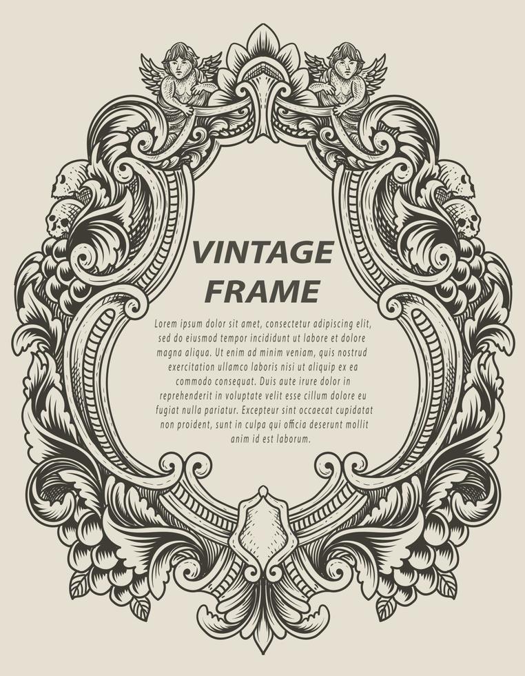 illustration antique engraving frame monochrome style vector