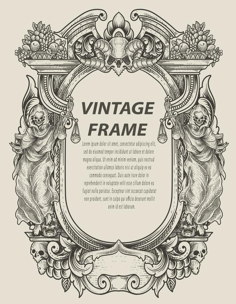 illustration antique engraving frame monochrome style vector