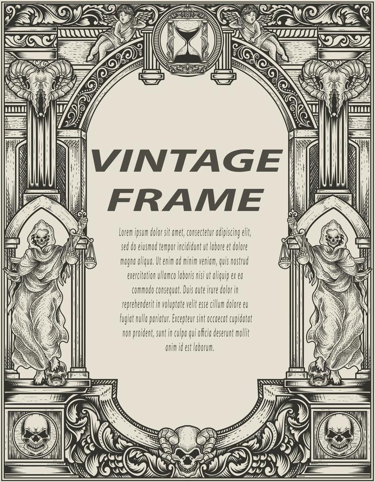 illustration antique engraving frame monochrome style vector