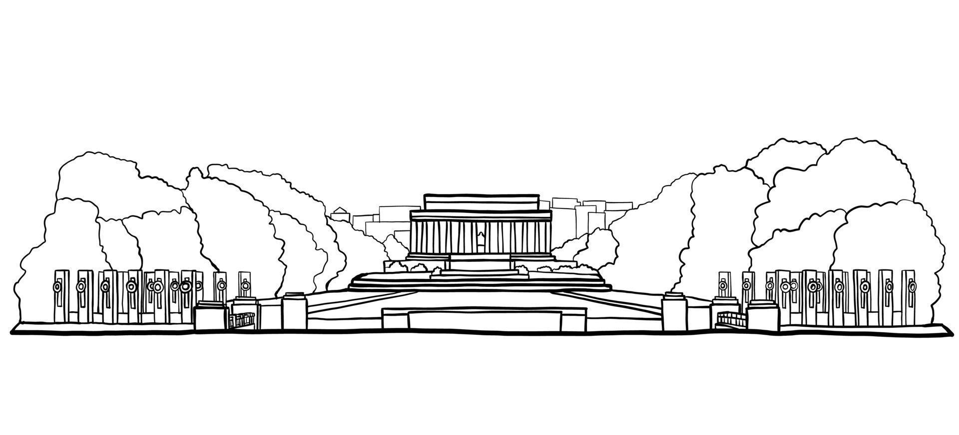 Lincoln memorial esquema doodle dibujo sobre fondo blanco. vector