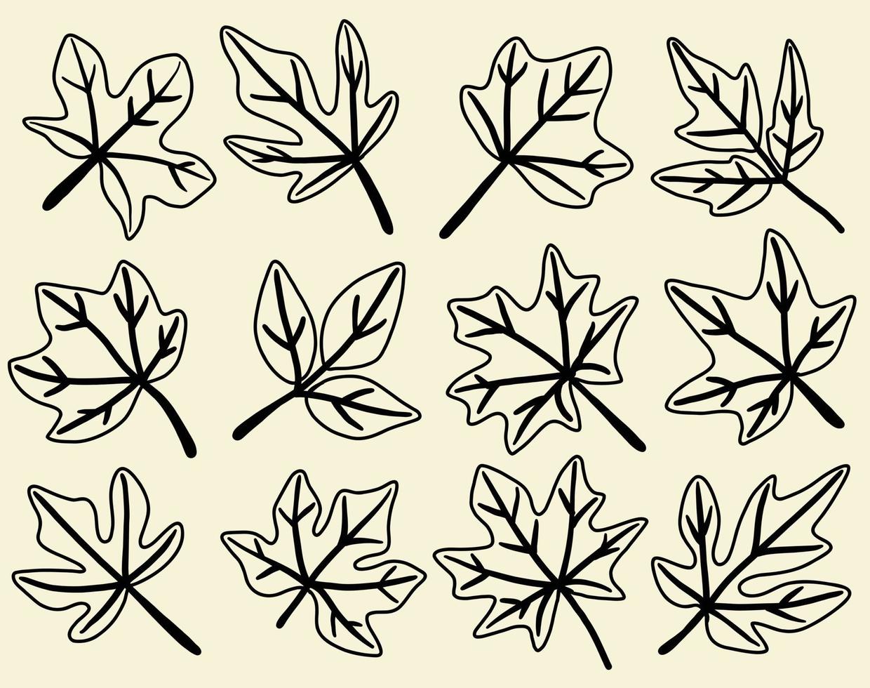 Collection of simplicity maple leaf freehand drawing flat design. vector