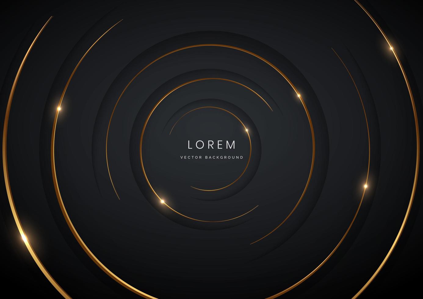 Abstract modern black circles background with gold glowing and lighting luxury style. vector