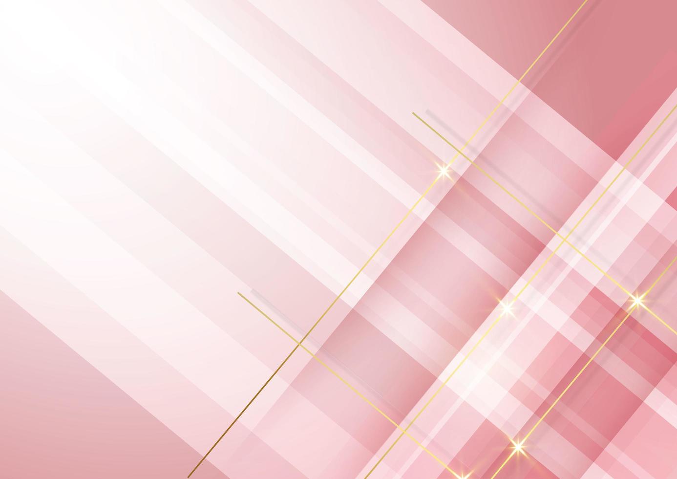 Fondo de capa de superposición diagonal geométrica degradado rosa claro abstracto con líneas efecto de luz dorada. vector