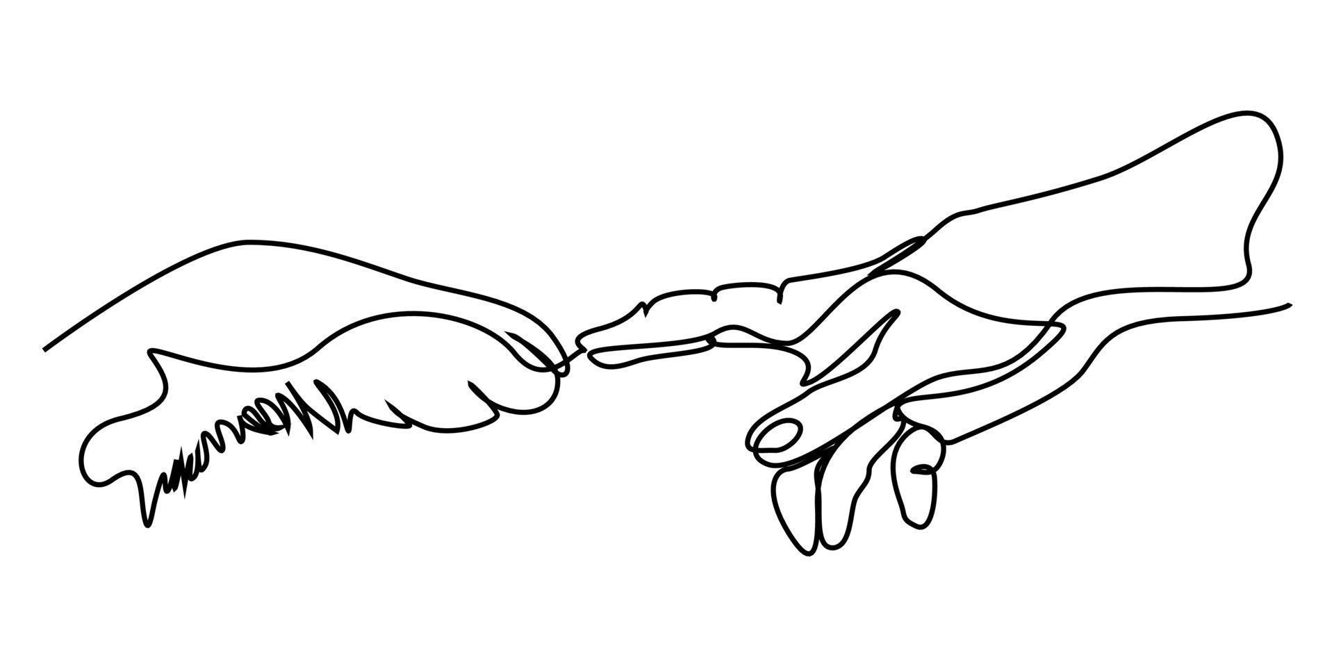 continuous line A dog is giving a paw to a person. dog paws in human hand vector
