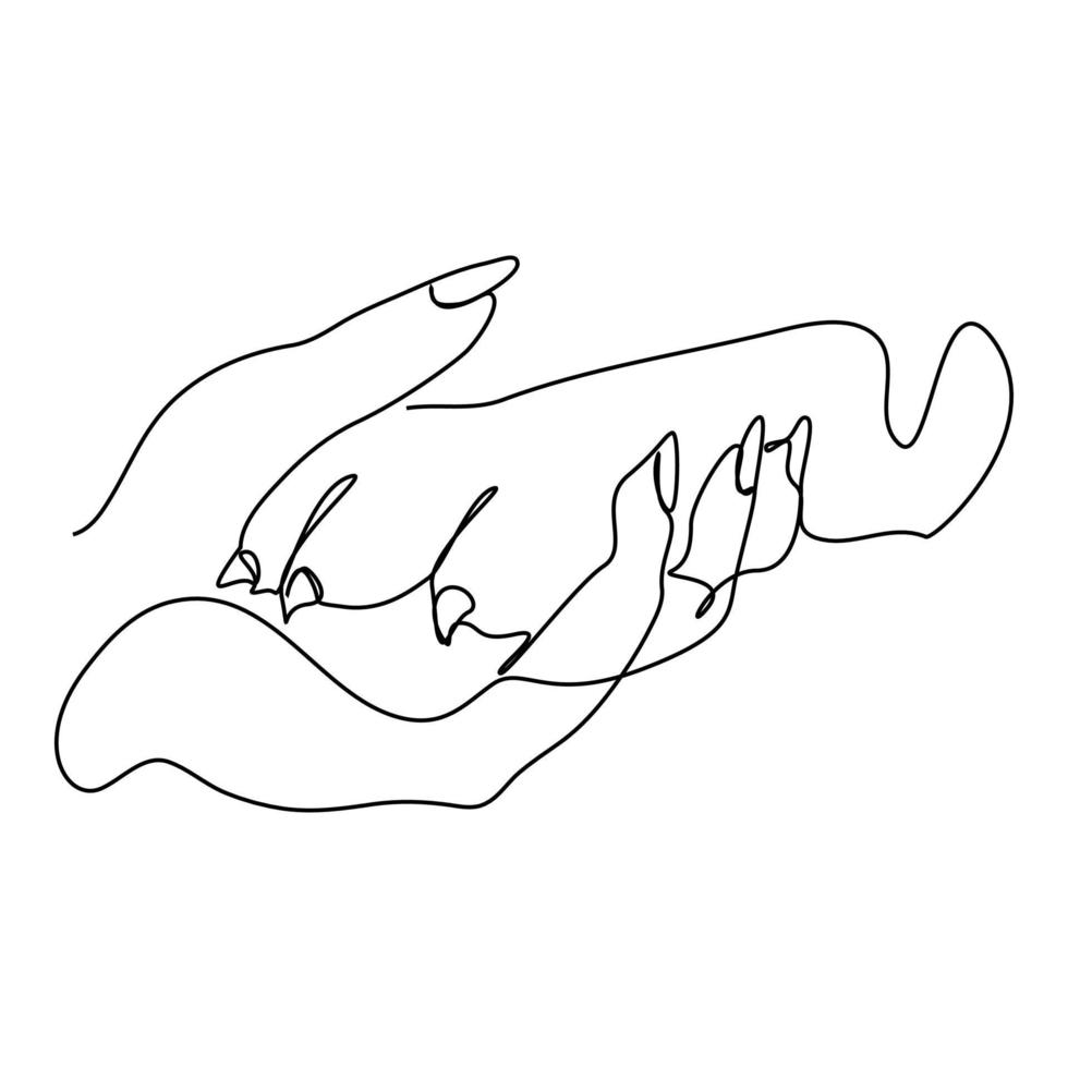 continuous line A dog is giving a paw to a person. dog paws in human hand vector