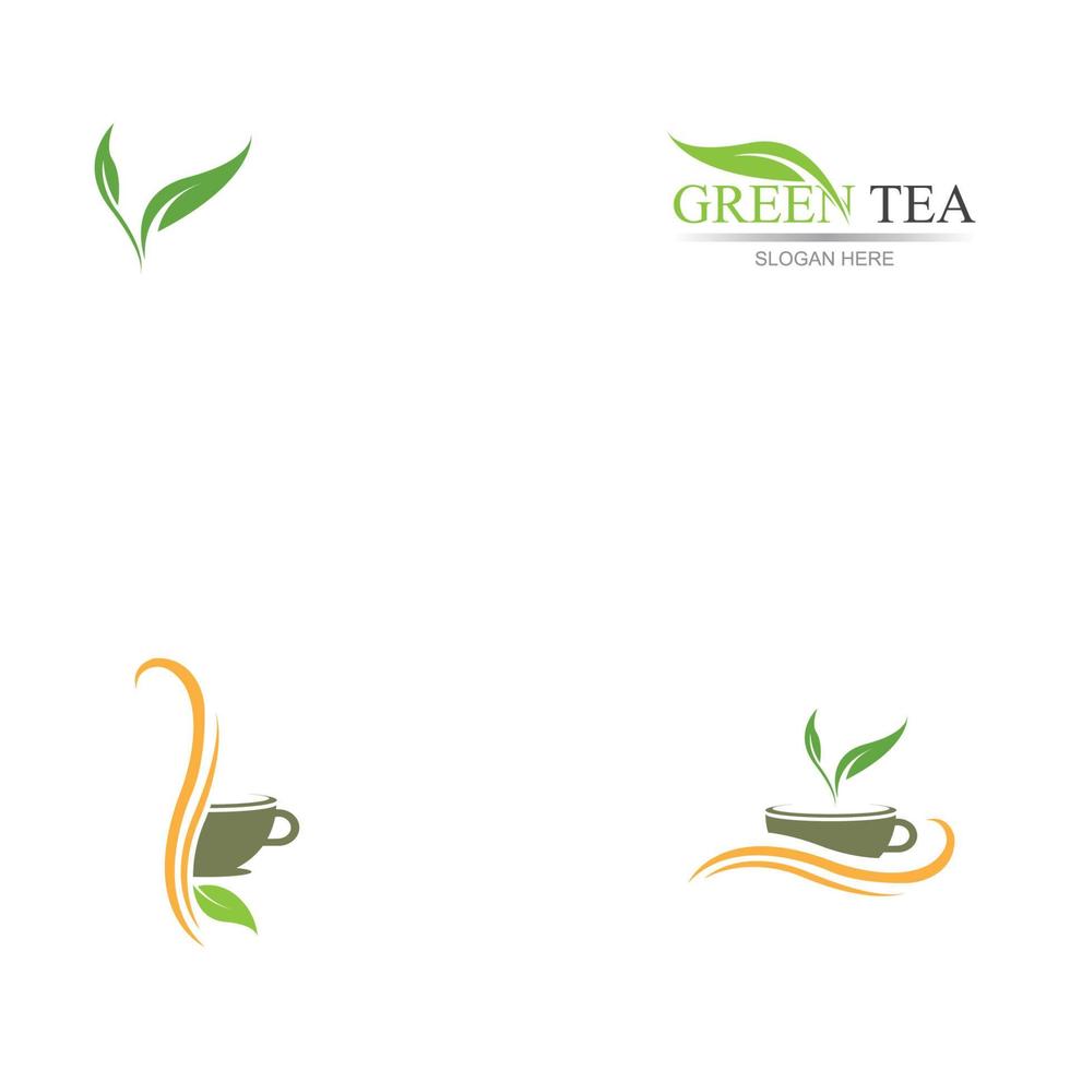 leaf shoots green organic tea mug leaf logo symbol design idea vector