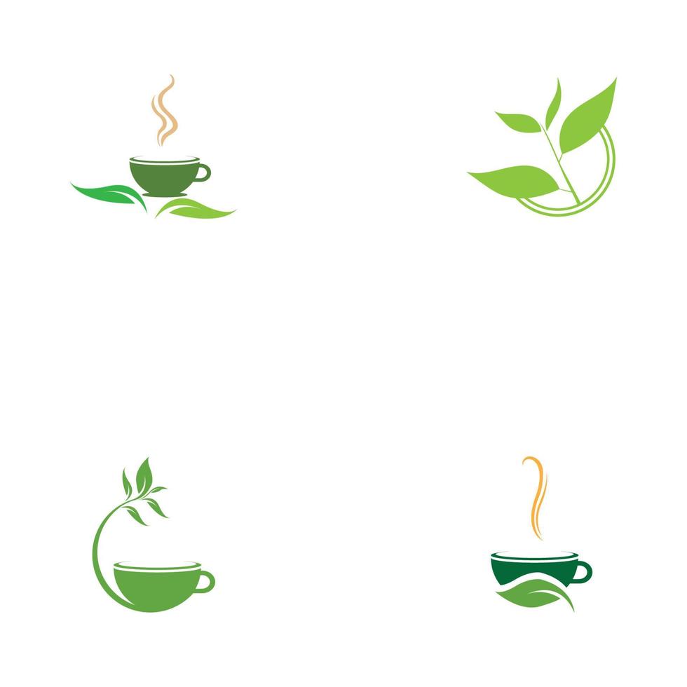 leaf shoots green organic tea mug leaf logo symbol design idea vector