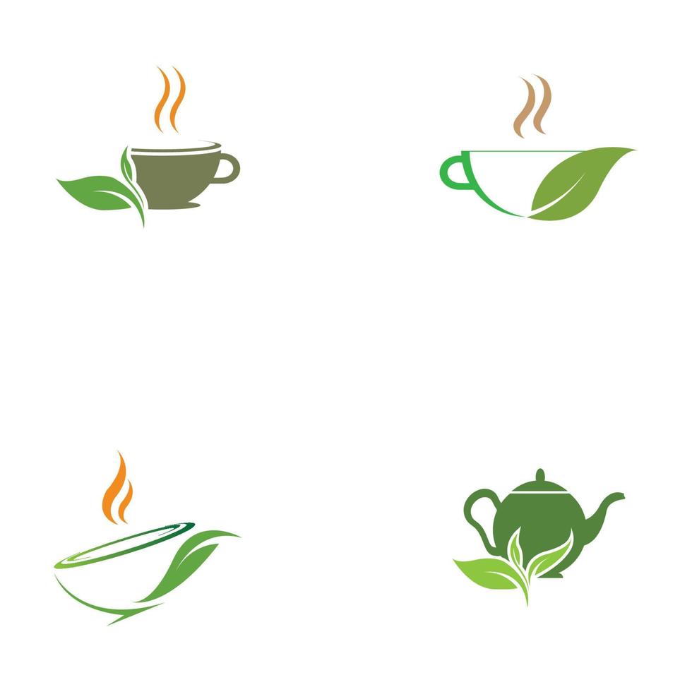 leaf shoots green organic tea mug leaf logo symbol design idea vector