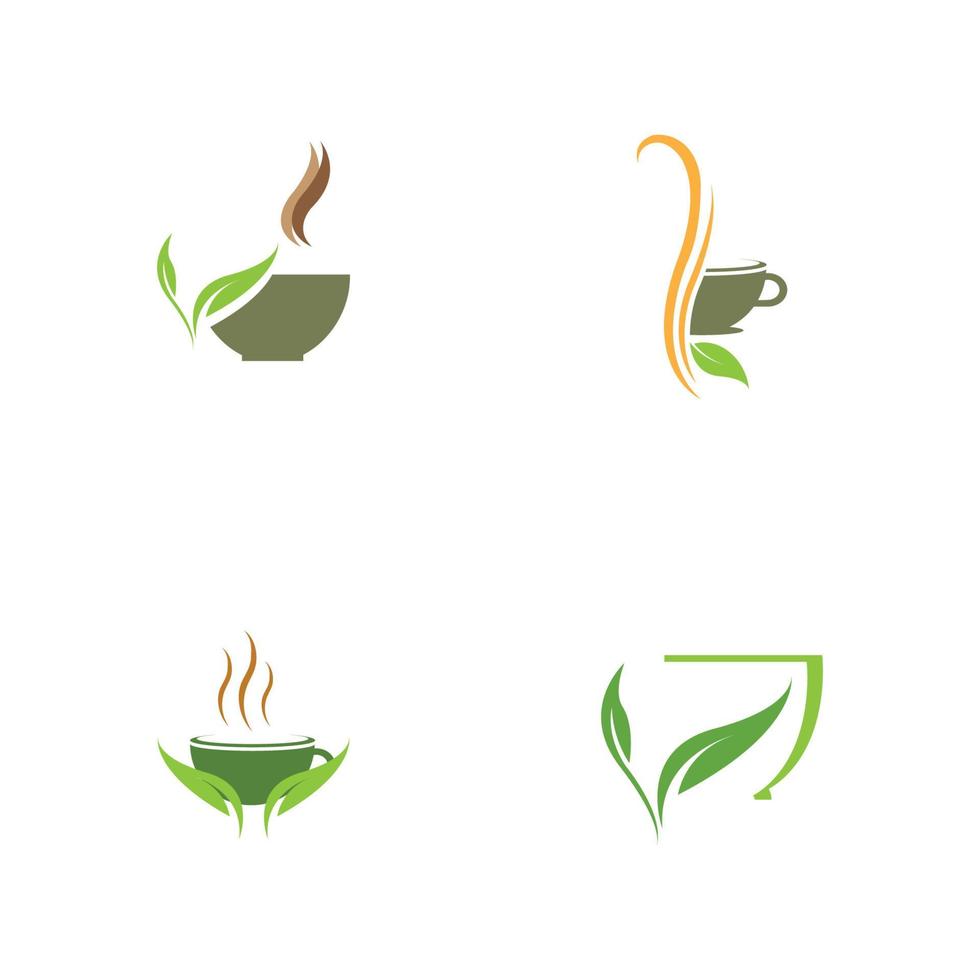 leaf shoots green organic tea mug leaf logo symbol design idea vector