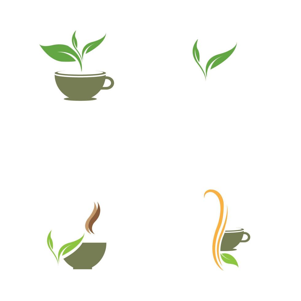 leaf shoots green organic tea mug leaf logo symbol design idea vector