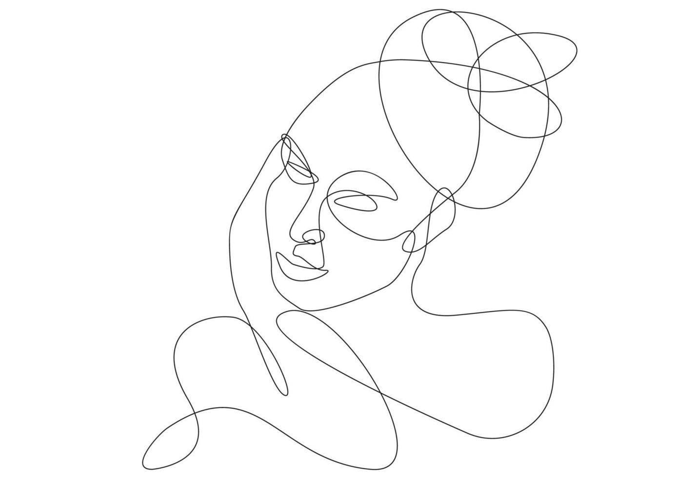 Abstract woman face one line vector drawing. Portrait minimalistic style. hairstyle print. Nature symbol of cosmetics. Modern continuous line art. Fashion print. Beauty salon