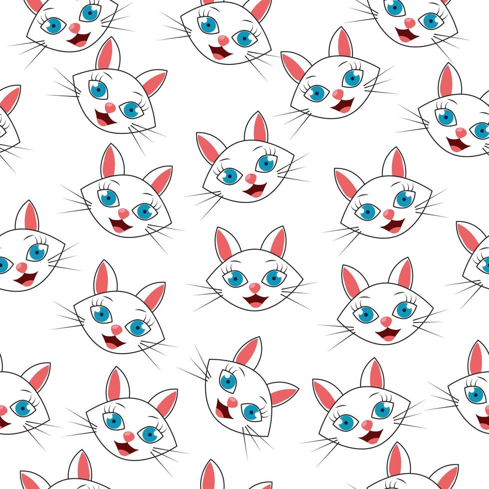 Cute Cat Cartoon Head Seamless Background Pattern vector