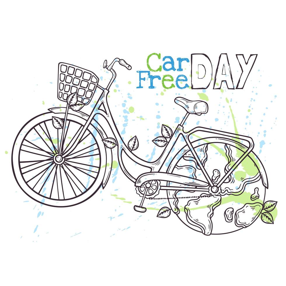 Hand drawn bicycle symbol of world car free day. Vector. vector