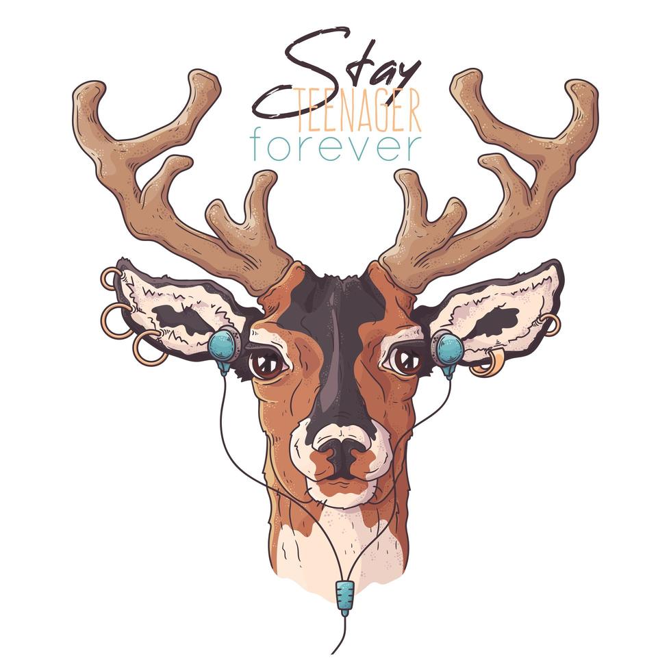 Hand drawn portrait of deer in accessories Vector. vector